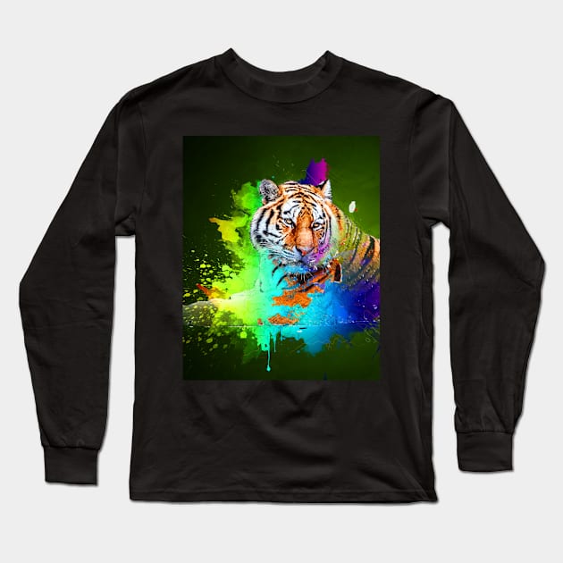 Colorburst tiger in green Long Sleeve T-Shirt by Sinmara